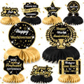 9Pcs Happy Work Anniversary Decorations Black Gold Happy Workiversary Table Honeycomb Centerpieces Office Anniversary Party Table Topper Decor for Employee Worker Anniversary Appreciation Supplies by LUUFILx