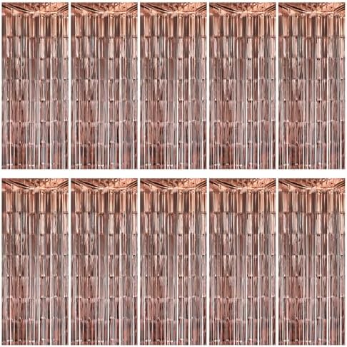 10 Pack Brown Backdrop Curtain 3.2ft x 8.2ft Metallic Tinsel Foil Fringe Curtains Photo Booth Background for Birthday Party Decoration Baby Shower Engagement Wedding Christmas Decoration (Brown) by Ohiyoo