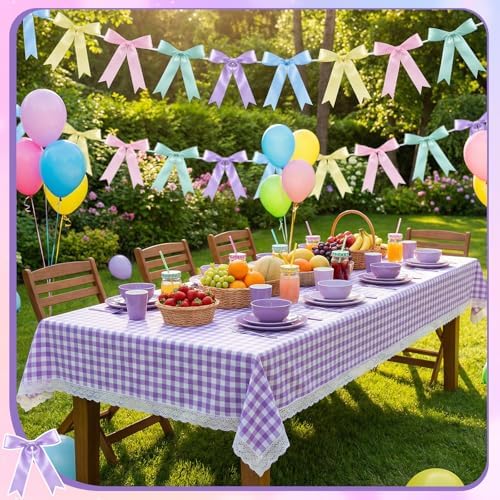 NatNarr 2 Pcs Pastel Bow Garland Banner, Pre-Strung Satin Ribbon Bow Banner - Image 5