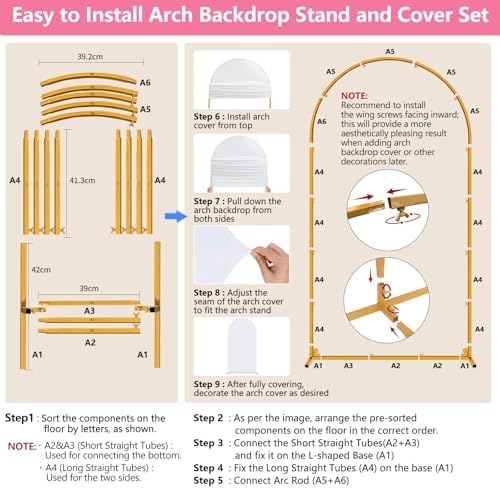 Arch Backdrop Stand and Cover Set of 2 Wedding Metal Arch Stand with Arch Cover White 7.2FT, 6FT for Wedding Party Bridal Baby Shower Birthday Ceremony Event Decor - Image 6