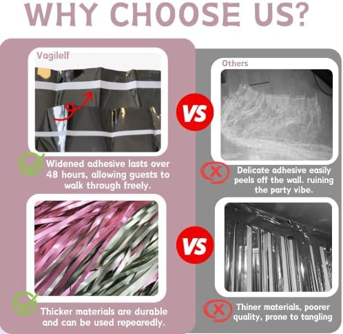 Dusty Pink Sage Green Tinsel Backdrop 2 Pack Foil Fringe Curtains - Image 3