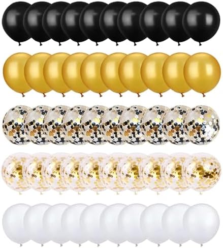 72 Pack Black Gold Confetti Balloons Kit, 12 Inch Black Gold White Balloons and Gold Confetti Balloons with Balloon Ribbons for Graduation Birthday Wedding Baby Shower Party Decorations - Image 4