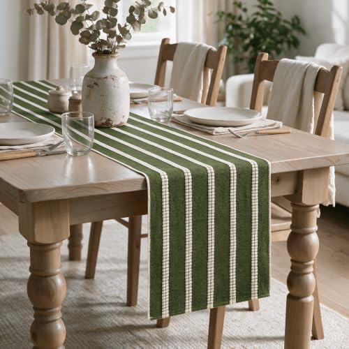 Artoid Mode Army Green Farmhouse Dashed Stripe Table Runner, Seasonal Holiday Boho Rustic Kitchen Dining Table Decoration for Home Party Decor 12x72 Inch - Image 4