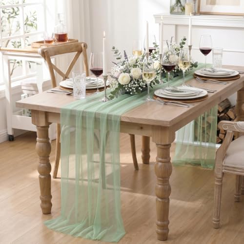 Artoid Mode 3Pcs Sage Green Gauze Table Runner 28x120Inch, Seasonal Sheer Kitchen Dining Holiday Wedding Birthday Baby Shower Table Decor for Home Party - Image 3