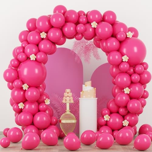 Voircoloria 90pcs Hot Pink Balloons Garland Arch Kit, 18 12 10 5 Inch by Voircoloria