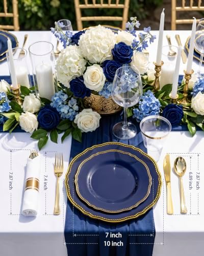Hioasis 350 Pcs Blue and Gold Plastic Plates for Wedding & Party - Image 3