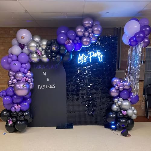 Purple and Black Balloon Arch Kit, 132Pcs Explosion Star Metallic Silver Purple Black Confetti Balloon Garland kit Different Size Balloons for Halloween Graduation Birthday Party Decorations - Image 6