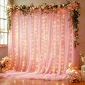 10x10FT Pink Wrinkle Free Backdrop Curtains with Lights String for Parties - Photo Curtain Backdrop with Lights for Wedding Decorations, Bridal Baby Shower Birthday Party Photography Background by WishCare