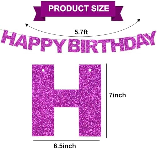BEISHIDA Pre-Strung Glitter Purple Happy Birthday Banner Party Sign Decor - Image 2