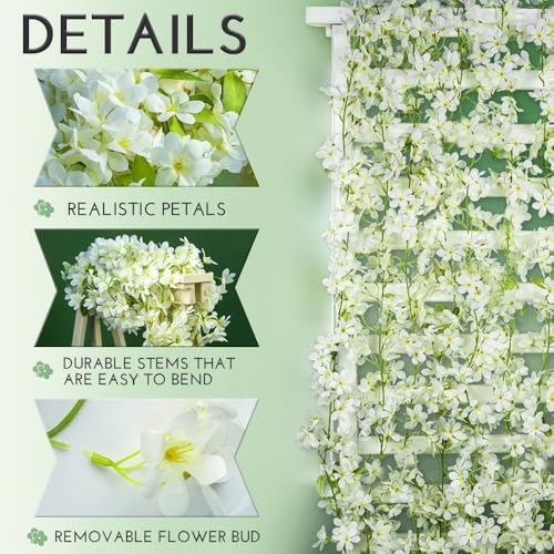 YRIOWMI 10PCS 59FT Artificial Silk Cherry Blossom Garland, Hanging Sakura Flower Vines for Wedding Party Home Arch Office Sakura Decor (White) - Image 3