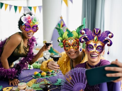 56PCS Mardi Gras Masks Bulk Set: Party Decorations Carnival Favors(Paper) - Image 7