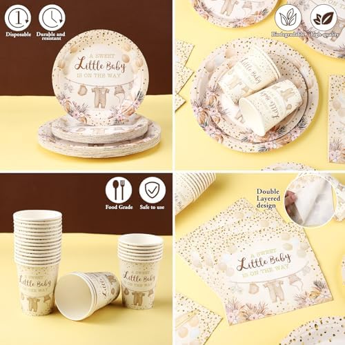 168 Pcs Neutral Gold Baby Shower Decorations Serve 24 - Image 3