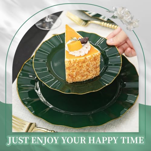 120PCS Dark Green Plastic Plates, Wavy Plates with Gold Rim - Image 6