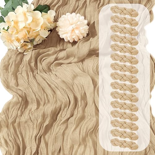 15 Pack Beige Cheesecloth Table Runner 17 x 108 inch Cheese Cloth Table Runners 9ft Beige Table Runner Rustic Romantic Sheer Gauze Runner for Wedding Party Baby Shower Table Decoration by Yorcari