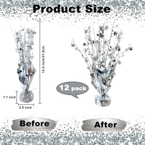 12 Pcs Metallic Foil Spray Centerpiece Party Star Table Decoration Brust Glitter Table Topper Decor for Birthday Graduation Holiday Christmas Dining Celebration New Year Party Supplies,Silver - Image 5