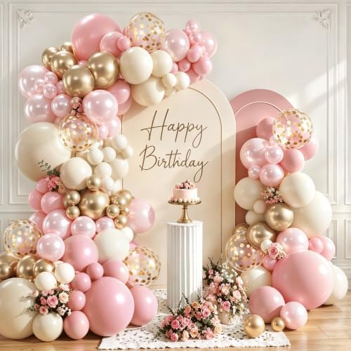 Blocesa Pearl Pink and Gold Balloons Arch Kit Double Stuffed,Party Decor. by Bloces