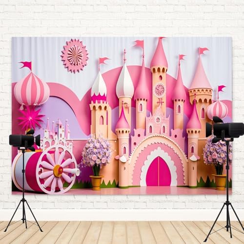 20x10ft Princess Castle Backdrop Pink Purple Floral Girl Birthday Photography Background Kids Birthdays Newborn Baby Shower Banner Decorations Wedding Party Portrait Photo Booth Prop - Image 4