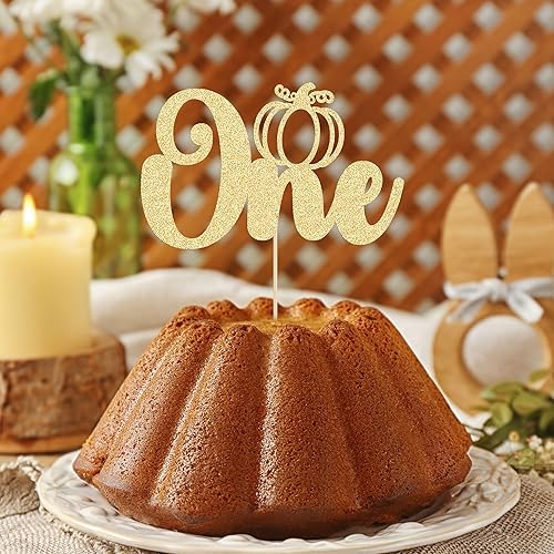 1Pc Pumpkin One Cake Topper Gold Glitter Fall 1st Pumpkin Birthday Cake Topper Decorations Baby Shower Party Decorations for Autumn Themed Kids First Birthday Thanksgiving Party Supplies - Image 5