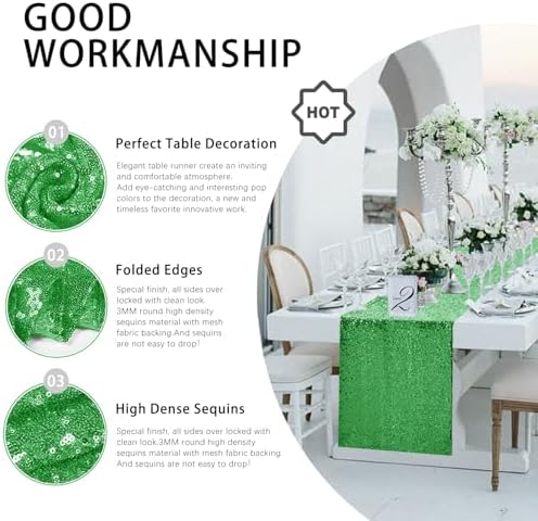 10 Packs 12 x 72 inches Grass Green Sequin Table Runner - Image 3