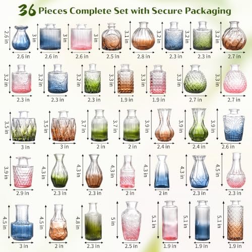 Colorful Glass Bud Vase Set of 36, Small Colored Vintage Vases for Centerpieces, Mini Colored Flower Vase for Wedding, Home Party Table Decor, Rustic Gifts - Image 2