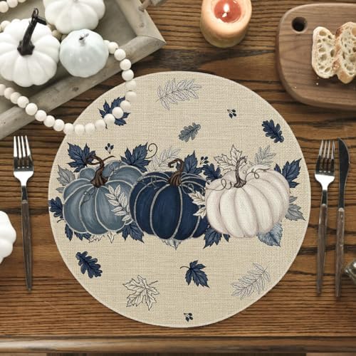 Artoid Mode Navy Blue Pumpkins Round Fall Placemats Set of 4-14 Inch - Image 2