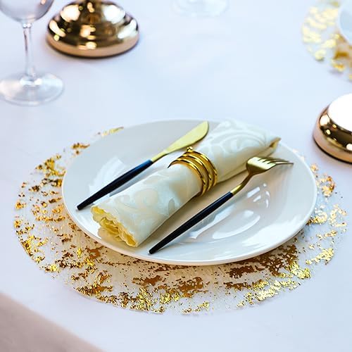 Snowkingdom Disposable Gold Placemats Set of 12 Metallic Round 13 Inch Foil Mesh Pressed Fall Table Mates 12 Pack Gold Doilies for Dining Table Wedding Birthday Party Holiday Home Decoration - Image 2