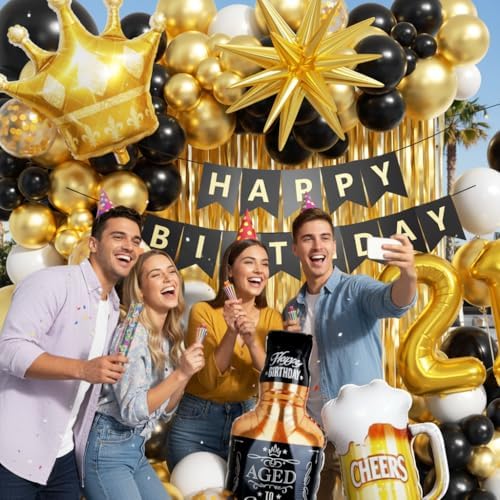 21st Birthday Decorations for Him 150pcs with Number 21 Foil Balloon Fringe Curtains White Black and Gold Balloons Arch Kit for 21st Birthday Decorations Graduation Birthday Balloons for Bed - Image 4