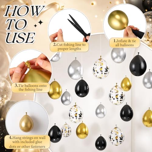 Thenshop Black and Gold 220 Pcs Balloons with String Party Decorations - Image 4