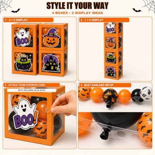 128 Pcs ​Halloween Party Decorations, Halloween Party Supplies - Balloon boxes, "HAPPY HALLOWEEN" Banner, "BOO" Banner, Multi Balloons, Bat Decor, Spider Wed - Image 4