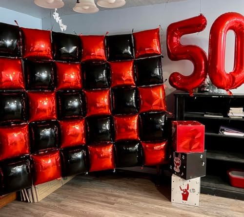 Black Red Square Foil Balloon Wall,25Pcs Double Sided Foil Balloons - Image 6