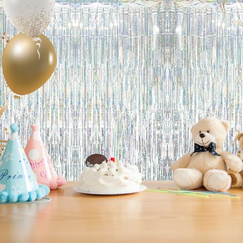 5 Pack Silver Foil Curtain Backdrop 3.2ft x 9.8ft Metallic Tinsel Foil Fringe Curtains Streamer Photo Booth Backdrop for Birthday Party Engagement Bachelorette Party Decorations - Sparkle Silver - Image 6