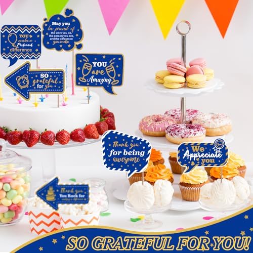 24pcs Customer Service Week Appreciation Decor Photo Prop, Blue, Gold - Image 6