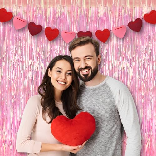 BRAVESHINE Clear Pink Streamers Party Curtain | Iridescent Fringe Backdrop - Image 5
