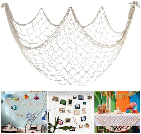 80x40 Inch Fishing Net Decor, 3mm Natural Cotton Decorative Fish Nets Party by iHansee