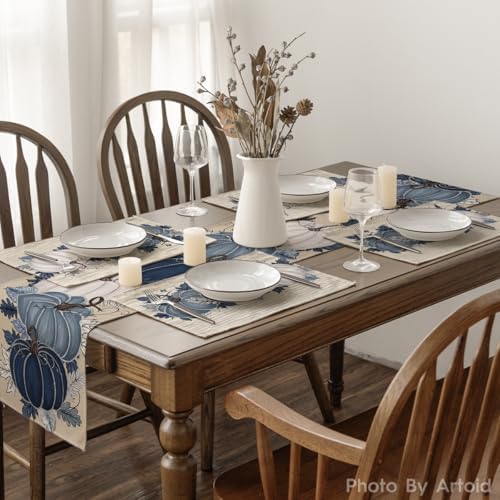 Artoid Mode Navy Blue Pumpkins Fall Placemats Set of 6-12 x 18 Inch - Image 6