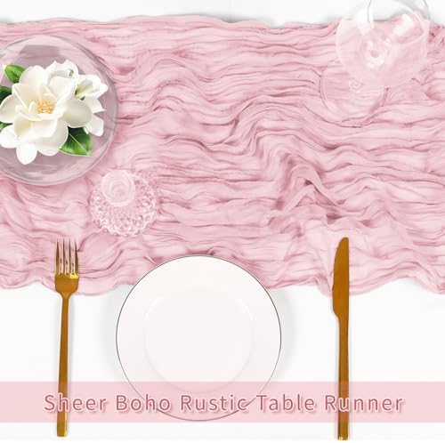 6 Pack Light Pink Cheesecloth Table Runner, 17 x 108 inch, Semi Sheer Boho Cheese Cloth Fabric Table Runner Bulk for Wedding, Birthday, Party, Holiday, Home Decor (Light Pink) - Image 5