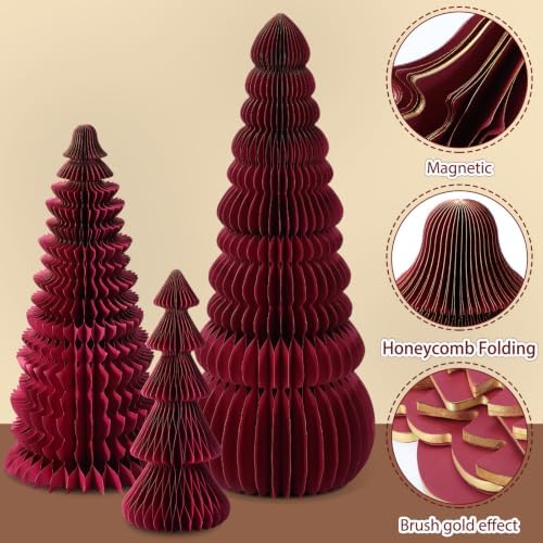 3 Pcs Large Honeycomb Christmas Tree,Classic,Burgundy - Image 3