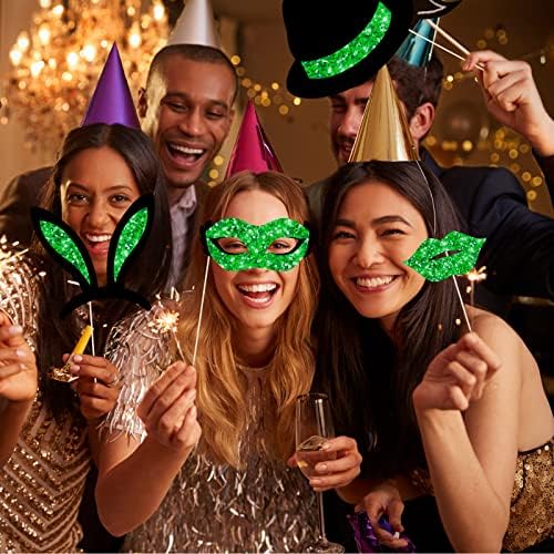 Zonon 24 Pcs Photo Booth Props Set Black Gold Birthday,Green and Black - Image 5