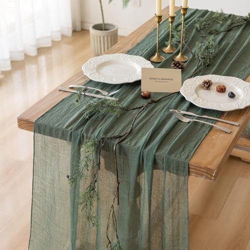 Forest Green Cheesecloth Table Runner 120 in Fall Party Home Decorations - Image 2