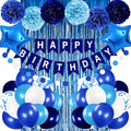 Blue Birthday Party Decorations for Boys Men Happy Birthday Banner Balloons Navy Royal Light Blue Pom Poms Foil Curtain Décor Party Decorations for Baby Boy by Iysoll