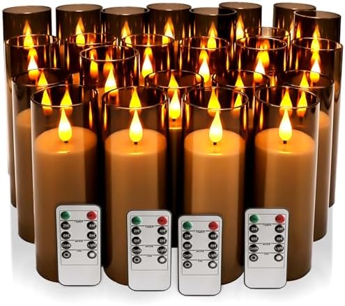 24 Pack LED Gray Flameless Candles with Remote, 3D Flickering Battery Operated Candles in Glass Holders, Safe for Weddings, Parties, Home and Outdoor Decor. - Image 6