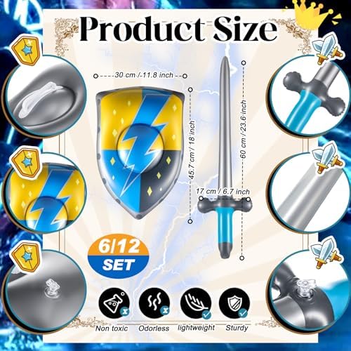 Poen 24 Pcs Inflatable Sword and Shield Medieval Knight Party,Lightning - Image 2