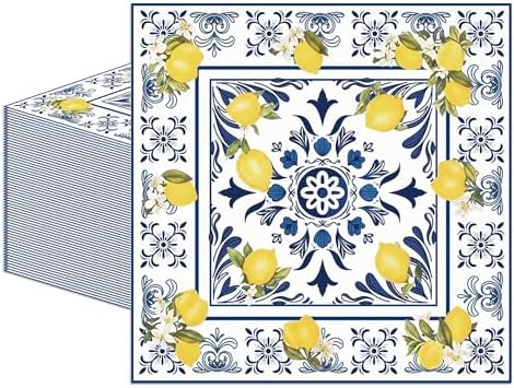 50PCS Tiles Lemons Napkins 13 x 13 Inches, Blue Yellow Citrus Decorative Paper Napkins Luncheon Dessert Cocktail Napkins Disposable for Spring Summer Picnic Wedding Birthday Decorations (Lemon) by Unknown
