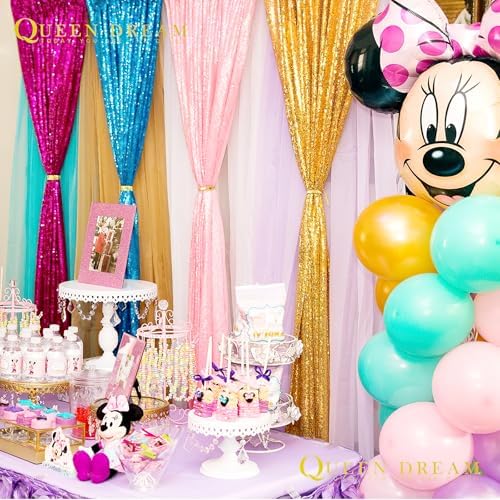 Hot Pink Sequin Backdrop Curtain for Party Fuchsia Background Drapes - Image 2