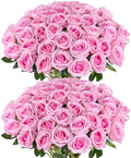Hananona 50 Pcs Artificial Roses, Realistic Silk Pink Flowers Bulk by HANANONA