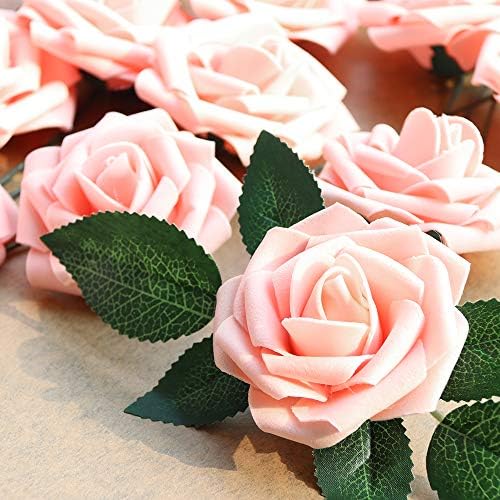 AmyHomie Pink Rose 50pcs Real Looking Artificial Flowers w/Stem - Image 4