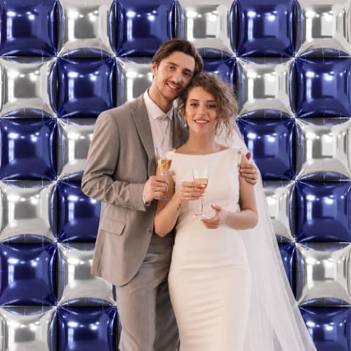 NISOCY 36PCS Navy Blue and Silver Square Foil Balloons Wall Backdrop - Image 6