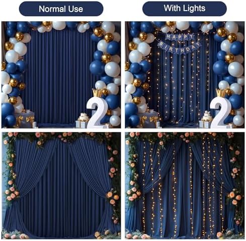 Navy Blue Backdrop Curtains with Lights for Parties,10x10FT Wrinkle Free Wedding Photo Backdrop Curtains for Baby Shower Birthday Graduations Home Party Decorations-5ft x 10ft - Image 2