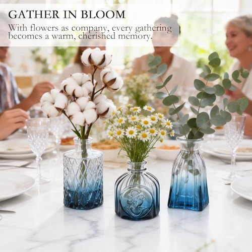 Clear Gradient Blue Glass Bud Vase Set of 22 Pcs,Small Bud Vases in Bulk,Glass Crystal Flower Vases Table Centerpieces for Party Event Wedding Decor Baby Shower Decorations (Gradient Blue, 22 Pcs) - Image 6