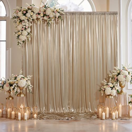 10x10ft Thick Champagne Glitter Backdrop Curtain Panels for Parties, Wrinkle Free Sequin Sparking Photo Backdrop Drapes, 2 Panels 5x10ft Shimmer Back Drop Cloth for Wedding Birthday Photography by Outpain